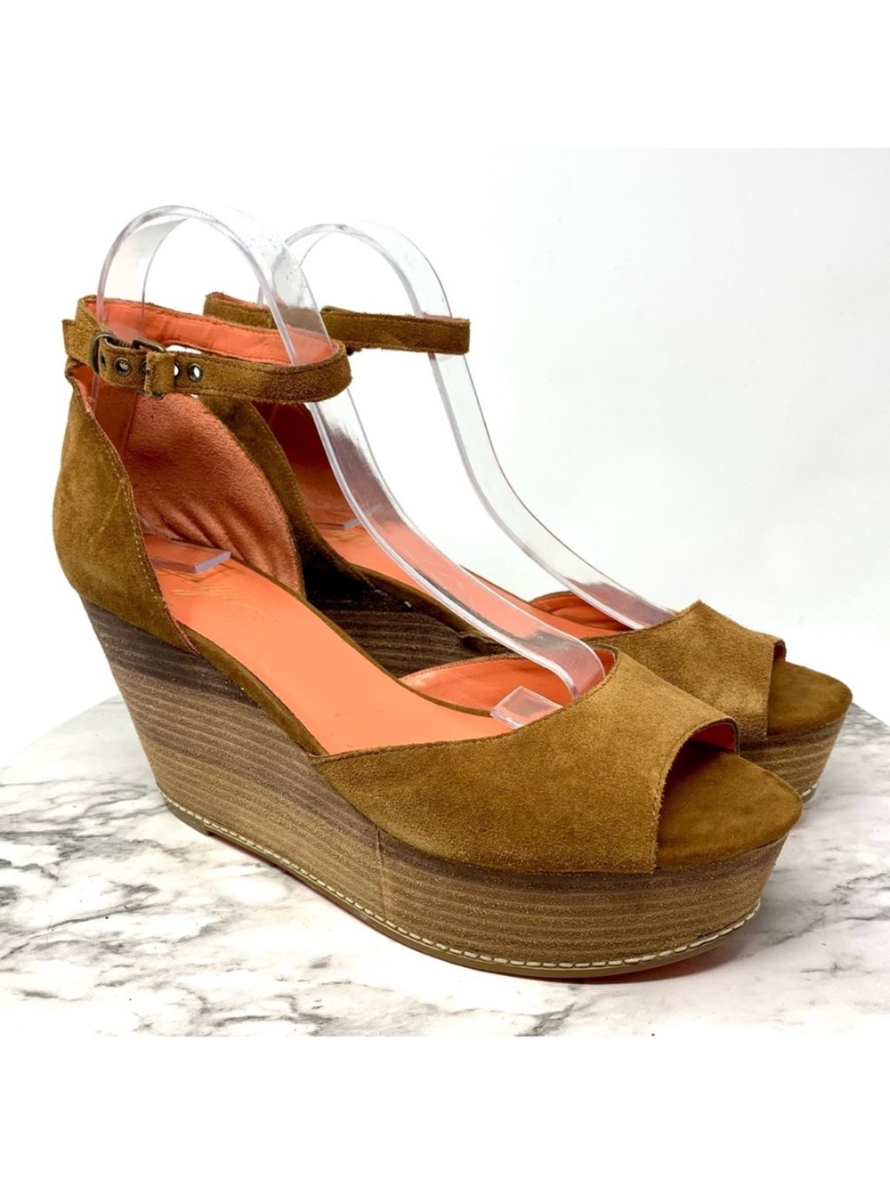 FERGIE Dietra Brown Suede Platform Wedges 10 Bohemian Festival Resortwear